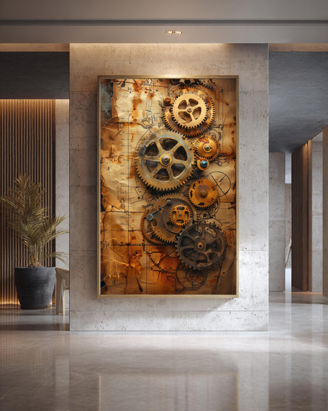 Retro Clockwork Gears, Vintage Technical Print, Mechanical Schema, Framed Unframed or Digital