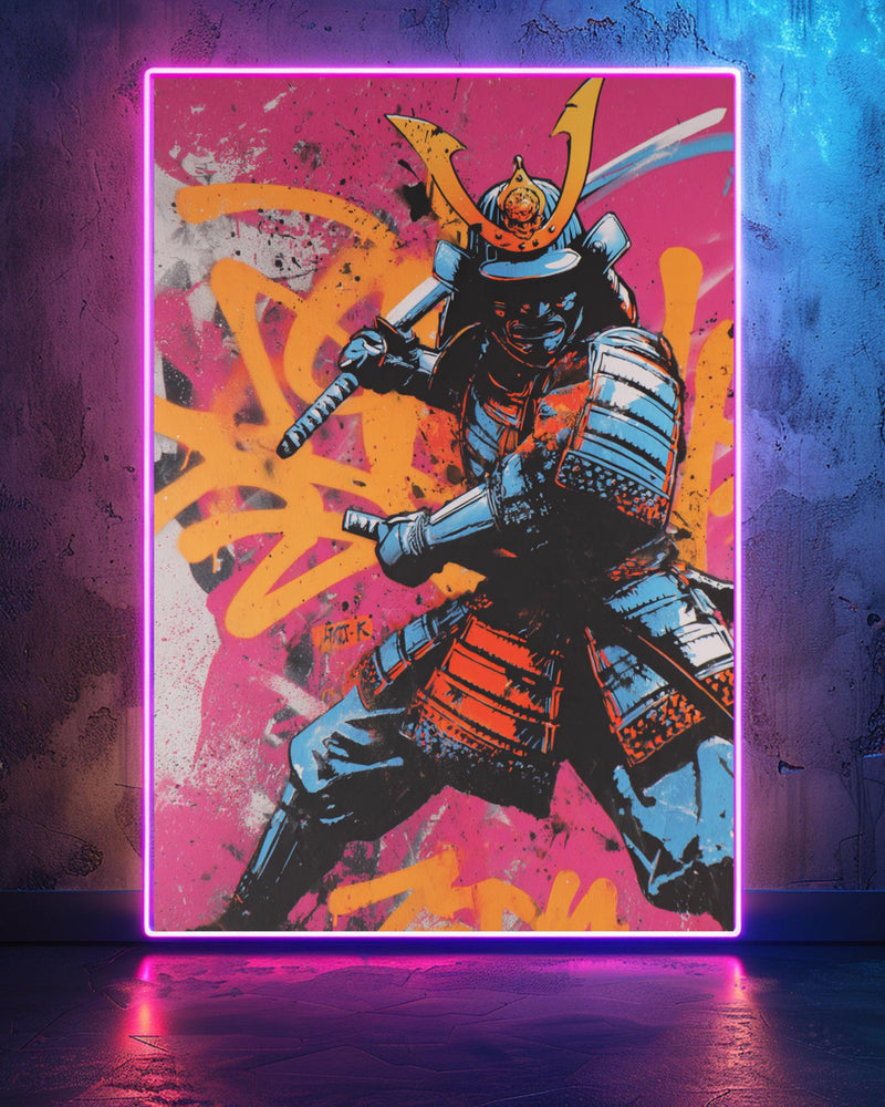 Bold graffiti samurai artwork representing Streetwear, Graffiti and Pop Art