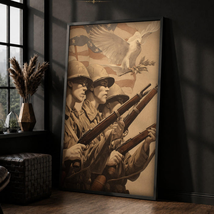 Vintage World War Two soldiers artwork representing Military and War