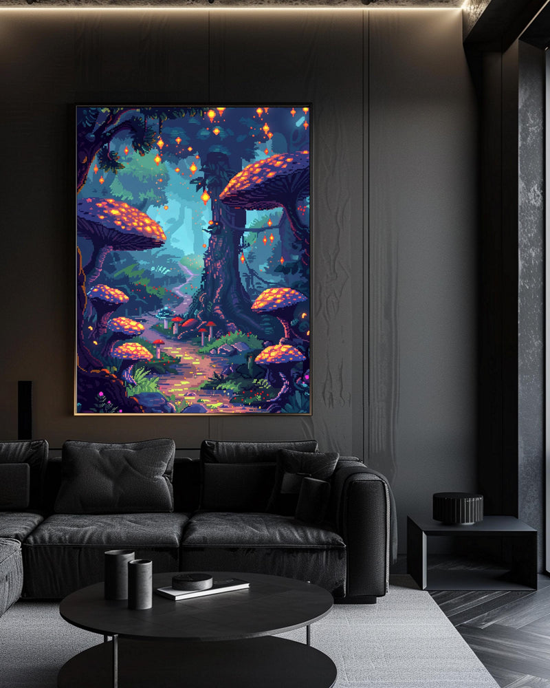 Glowing enchanted mushroom forest representing Fantasy and Enchanted artwork