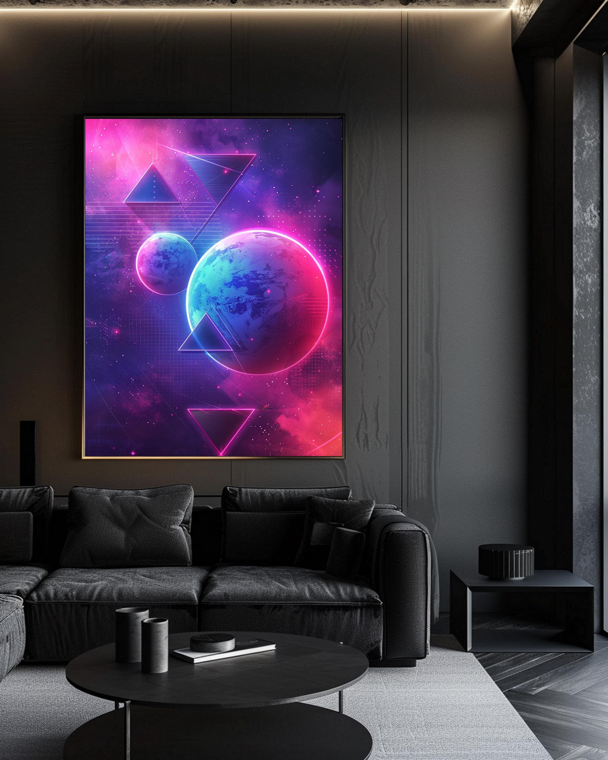 Synthwave Neon Art, 80s Geometric Space Print, Retro Vaporwave Poster, Framed Unframed or Digital