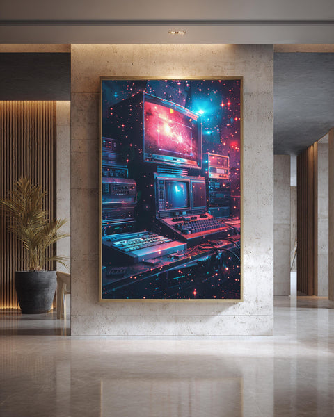 Retro Wall Art, 80s VHS Glitch Neon Computer Print, Vaporwave Poster, Framed Unframed or Digital