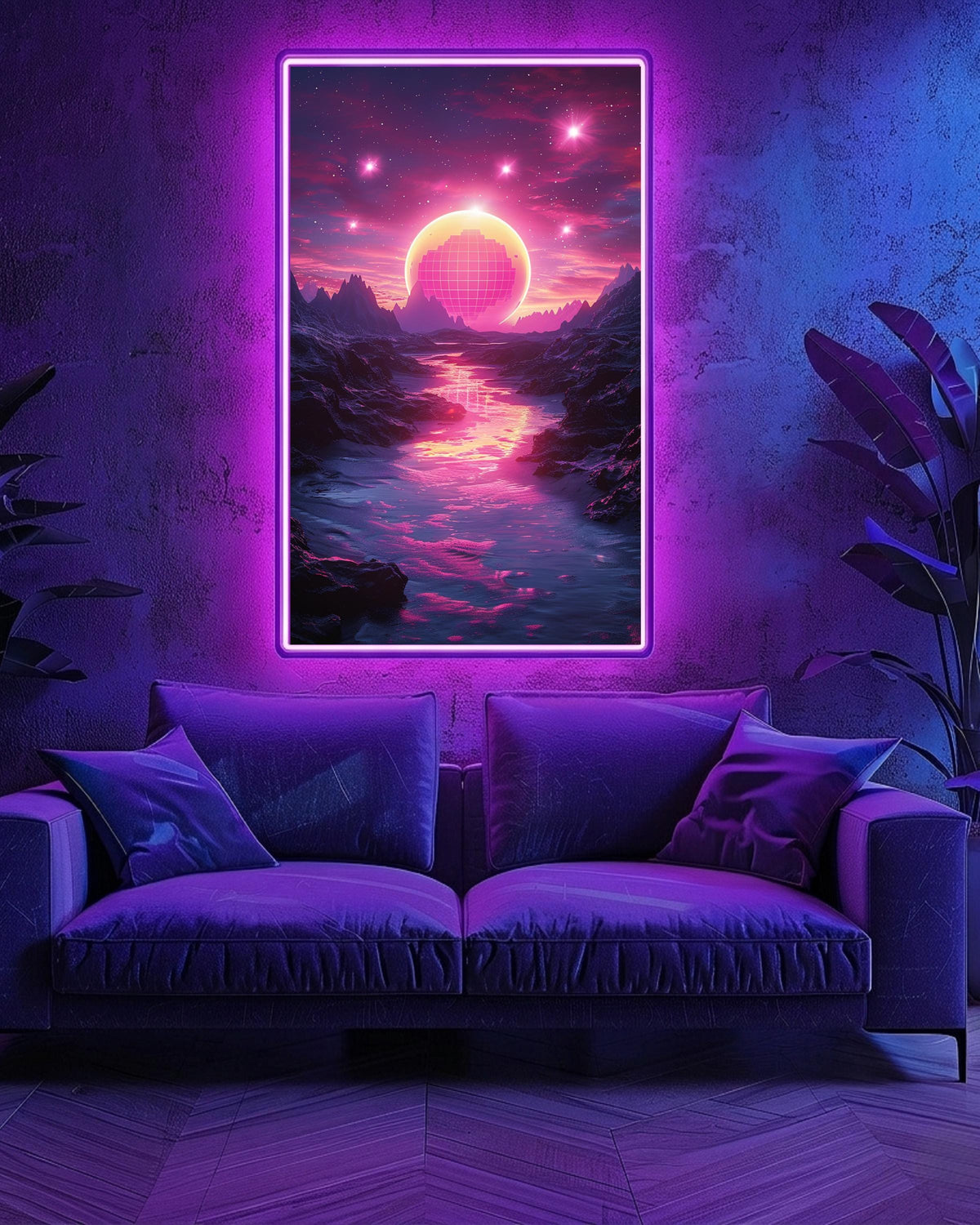 Retro Space Wall Art, Neon Planet Synthwave Print, Vaporwave Poster, Framed Unframed or Digital