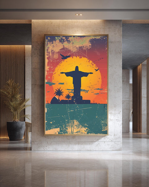 Christian Wall Art, Christ Redeemer Print, Retro Rio Poster, Framed Unframed or Digital