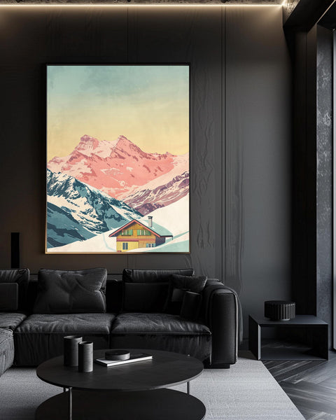 Retro Swiss Alps Poster, Vintage Ski Chalet Print, Framed Unframed or Digital
