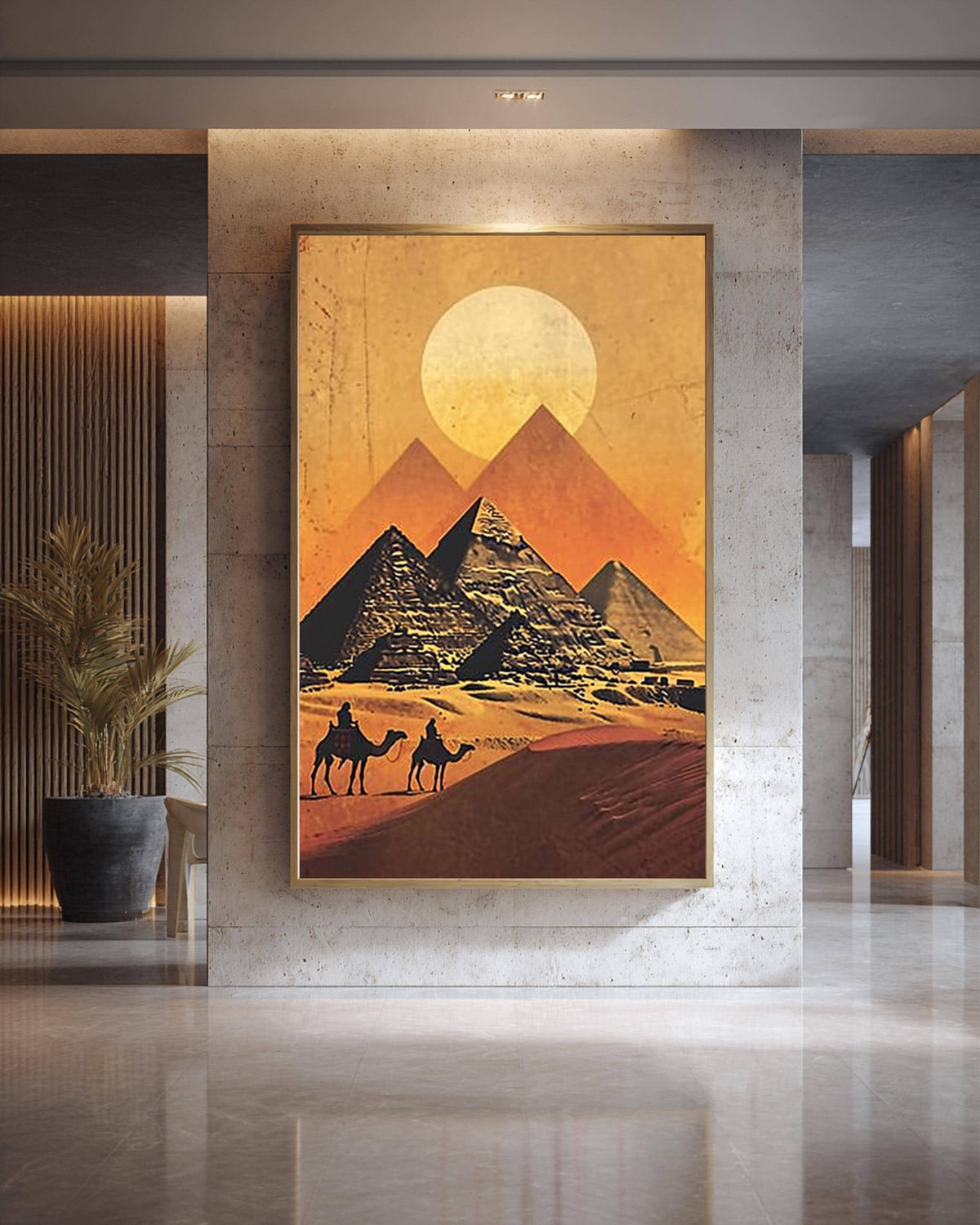 Retro Travel Poster, Egypt Pyramids Sunset, Camel Silhouette Desert, Framed Unframed or Digital