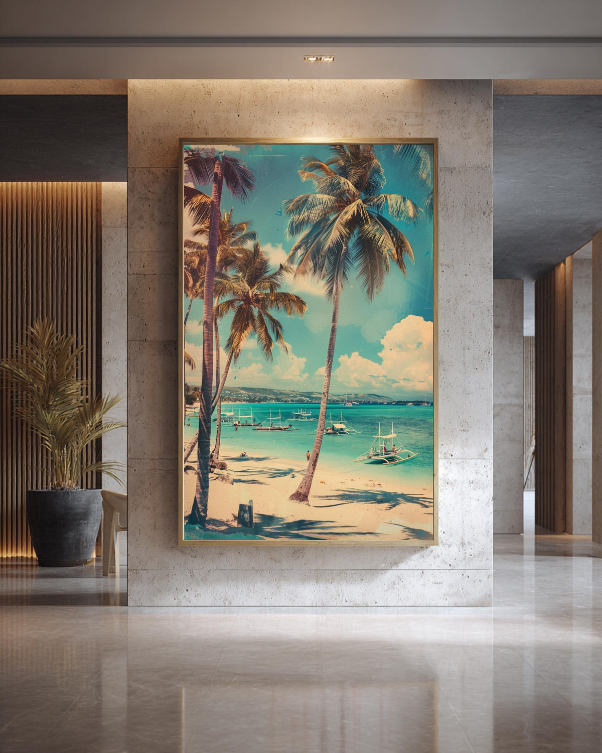 Retro Travel Poster, Vintage Boracay Philippines Beach Print, Framed Unframed or Digital