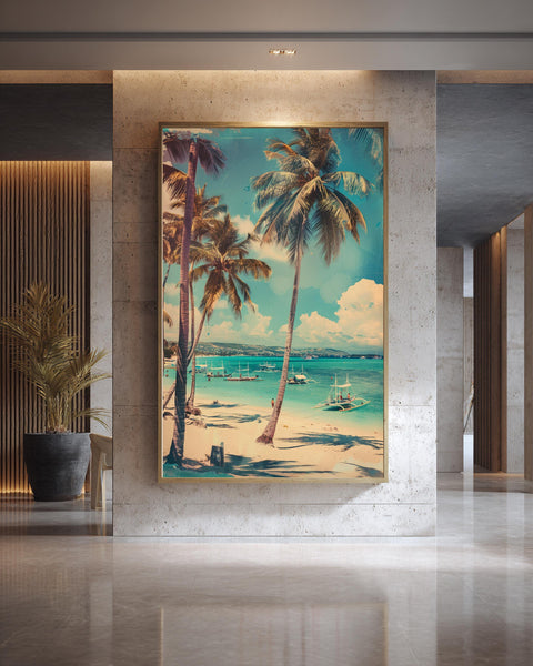 Retro Travel Poster, Vintage Boracay Philippines Beach Print, Framed Unframed or Digital