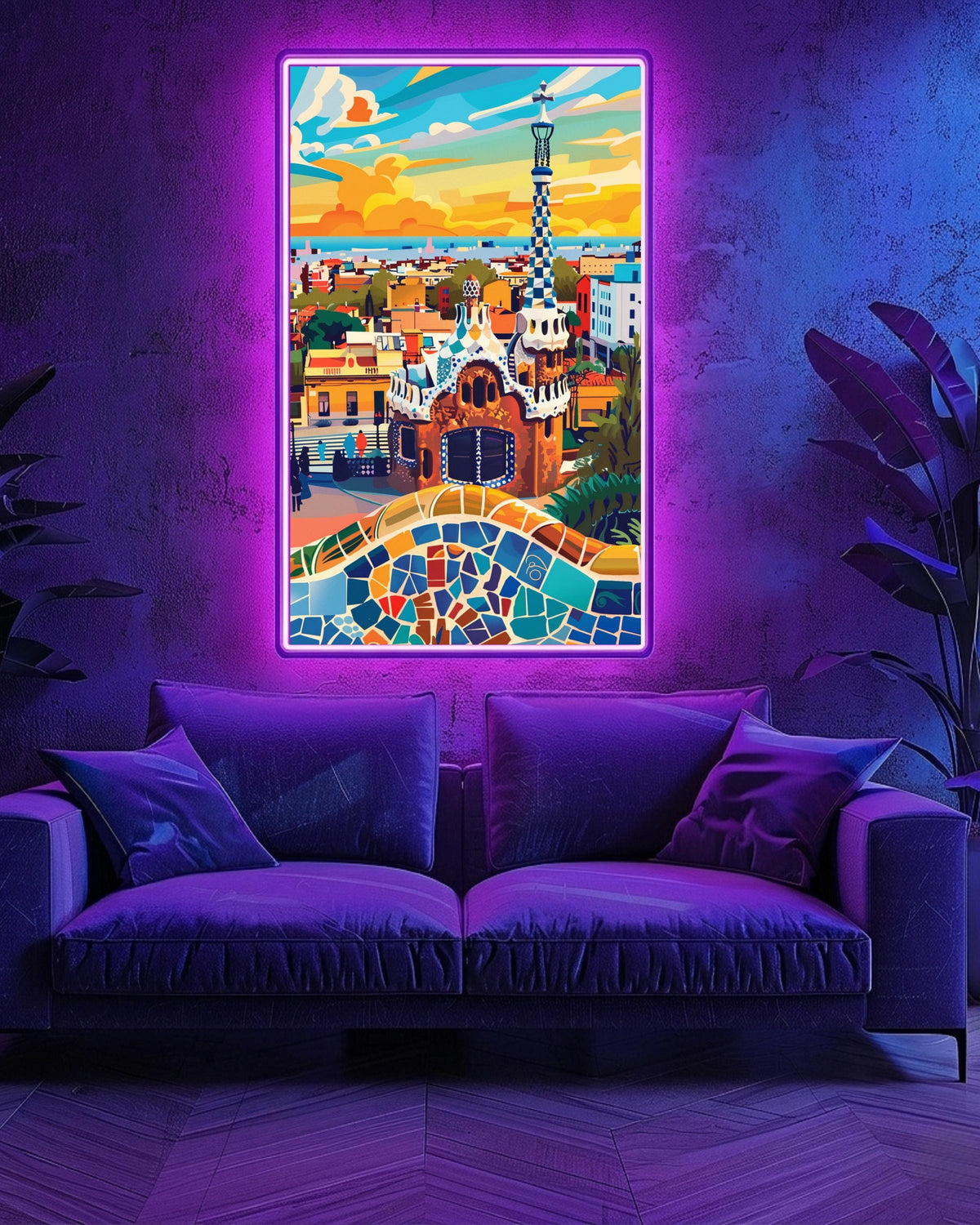 Retro Travel Poster, Barcelona Gaudi Architecture Print, Framed Unframed or Digital