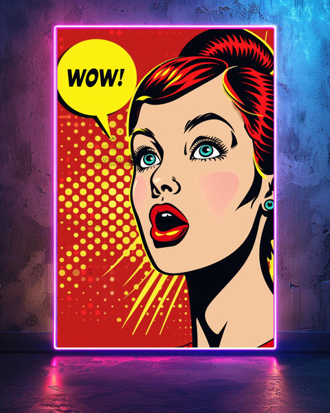 Retro Wall Art, Comic Girl WOW Print, Vintage Decor, Framed Unframed or Digital