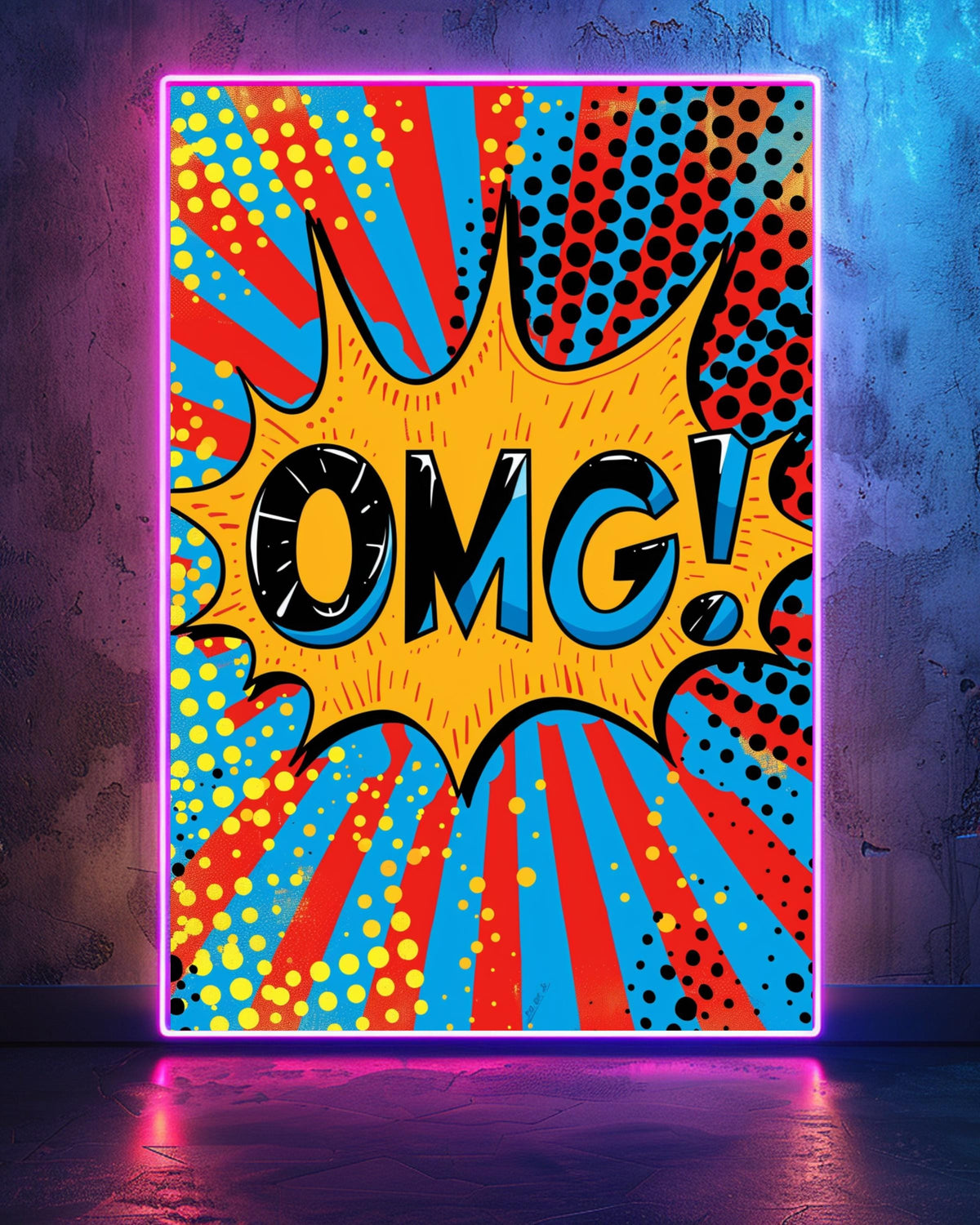 Retro Pop Art Print, OMG Comic Speech Bubble Poster, Halftone Dots, Framed Unframed or Digital