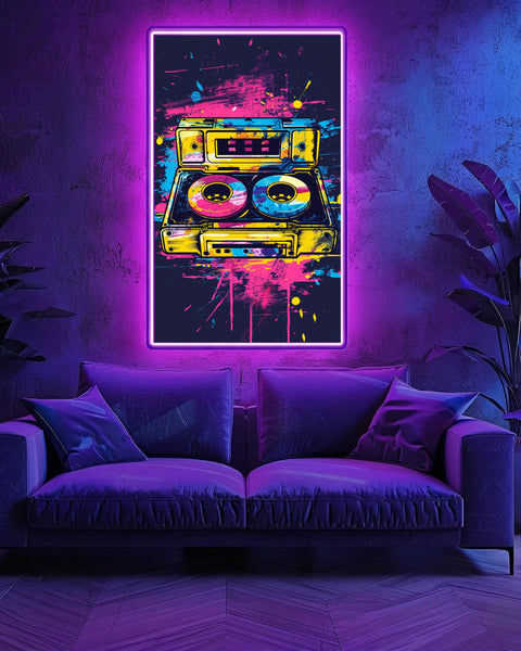 Retro Cassette Art, 1980s Neon Poster, Vintage Music Print, Framed Unframed or Digital