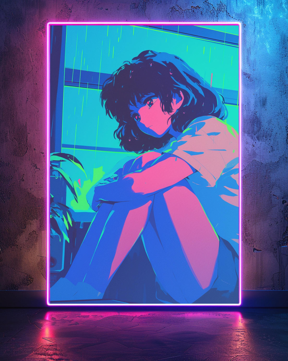 Retro Anime Wall Art, Neon CRT Girl Print, VHS Nostalgia Poster, Framed Unframed or Digital