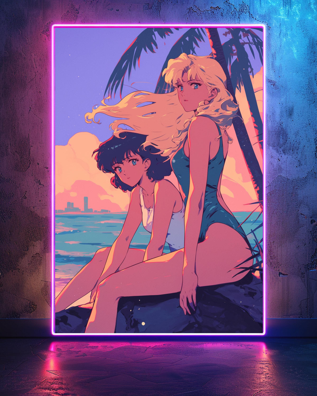 Retro Wall Art, 80s Anime Beach, City Pop, Tokyo Poster, Framed Unframed or Digital