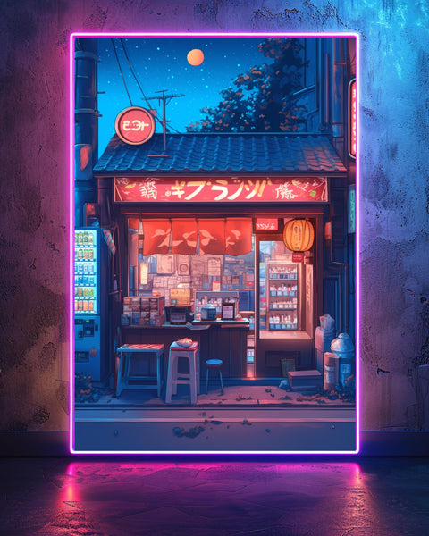 Tokyo Poster, Retro Anime Convenience Store Print, Neon Night Scene, Framed Unframed or Digital