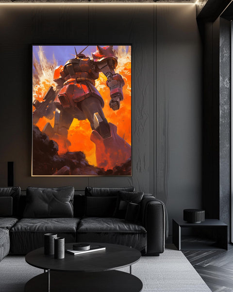 Retro Mecha Wall Art, 80s Anime Robot Battle Print, Framed Unframed or Digital