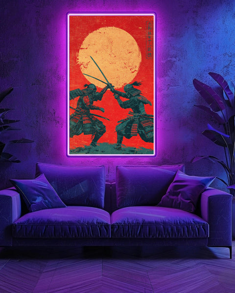 Samurai Duel Wall Art, Japanese Warrior Print, Retro Battle Poster, Framed Unframed or Digital