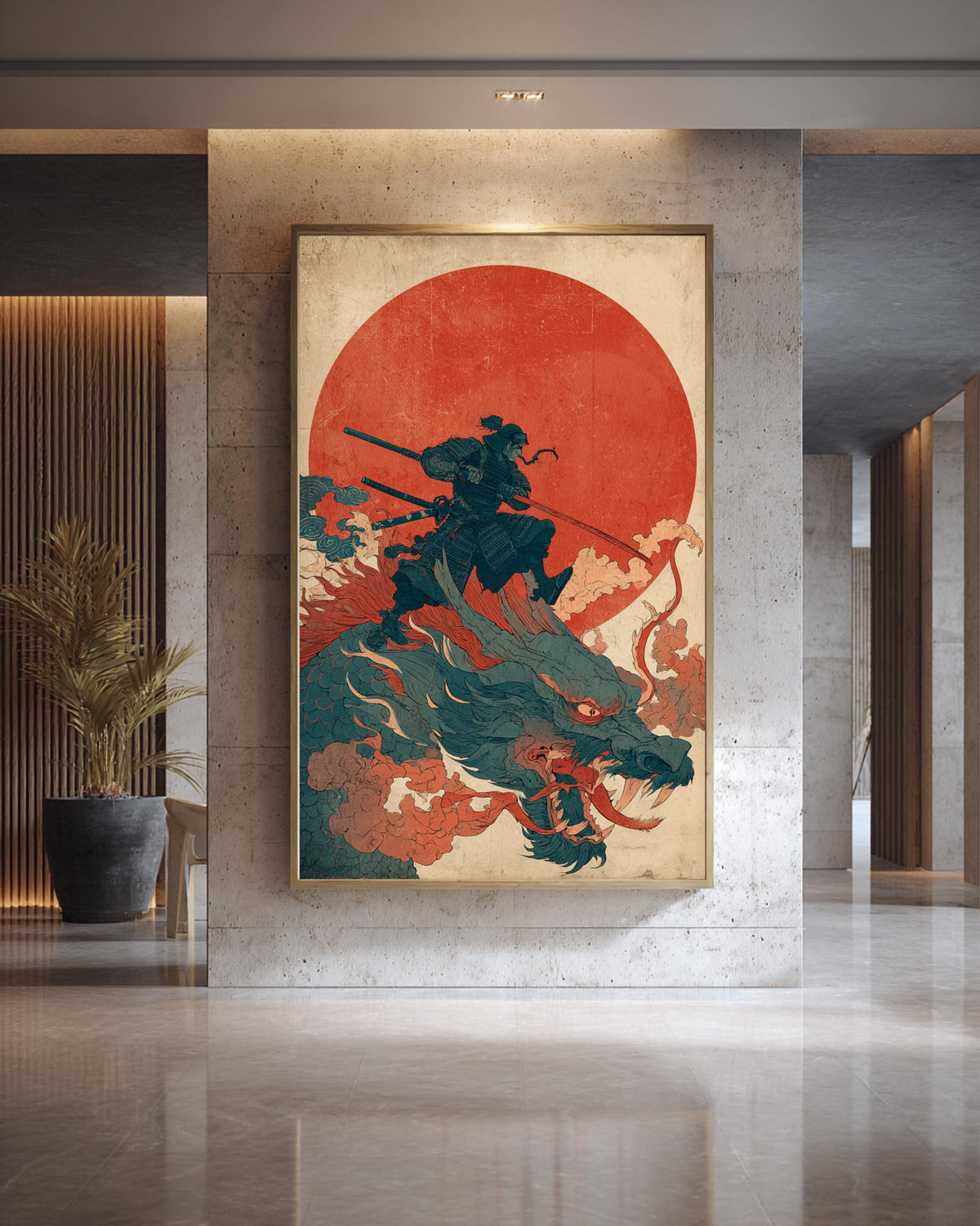Samurai Dragon Art, Ukiyo-e Warrior Print, Retro Japanese Poster, Framed Unframed or Digital