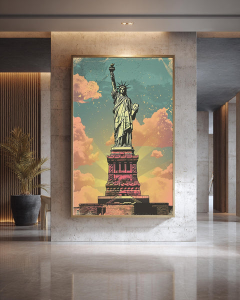 Statue of Liberty Retro Travel Poster, Vintage New York Wall Art, 1950s Tourism Style, Mid Century NYC Landmark Gloss Print