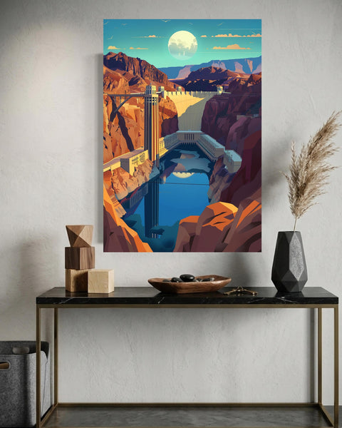 Hoover Dam Retro Poster, Vintage WPA Print, Americana Decor, Framed Unframed or Digital