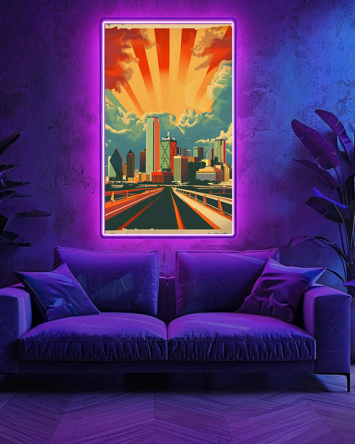 Dallas Skyline Print, Retro Travel Poster, Vintage City Wall Art, Framed Unframed or Digital