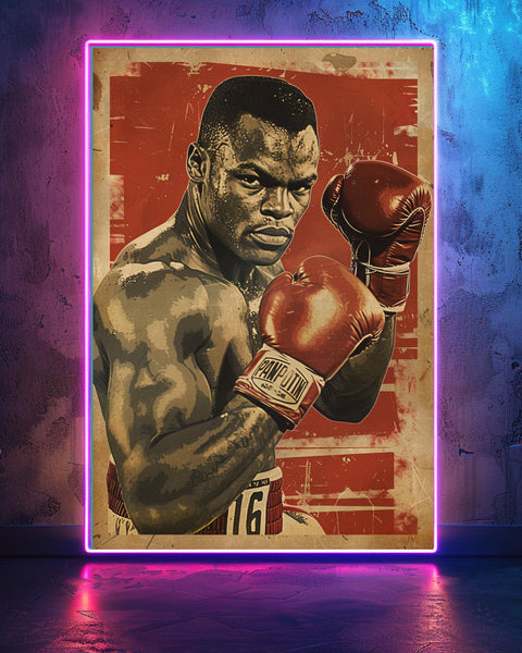 Retro Boxing Championship Poster, 1950s Vintage Fight Promotion Wall Art, Classic Boxer Portrait, Sports Decor Gloss Print