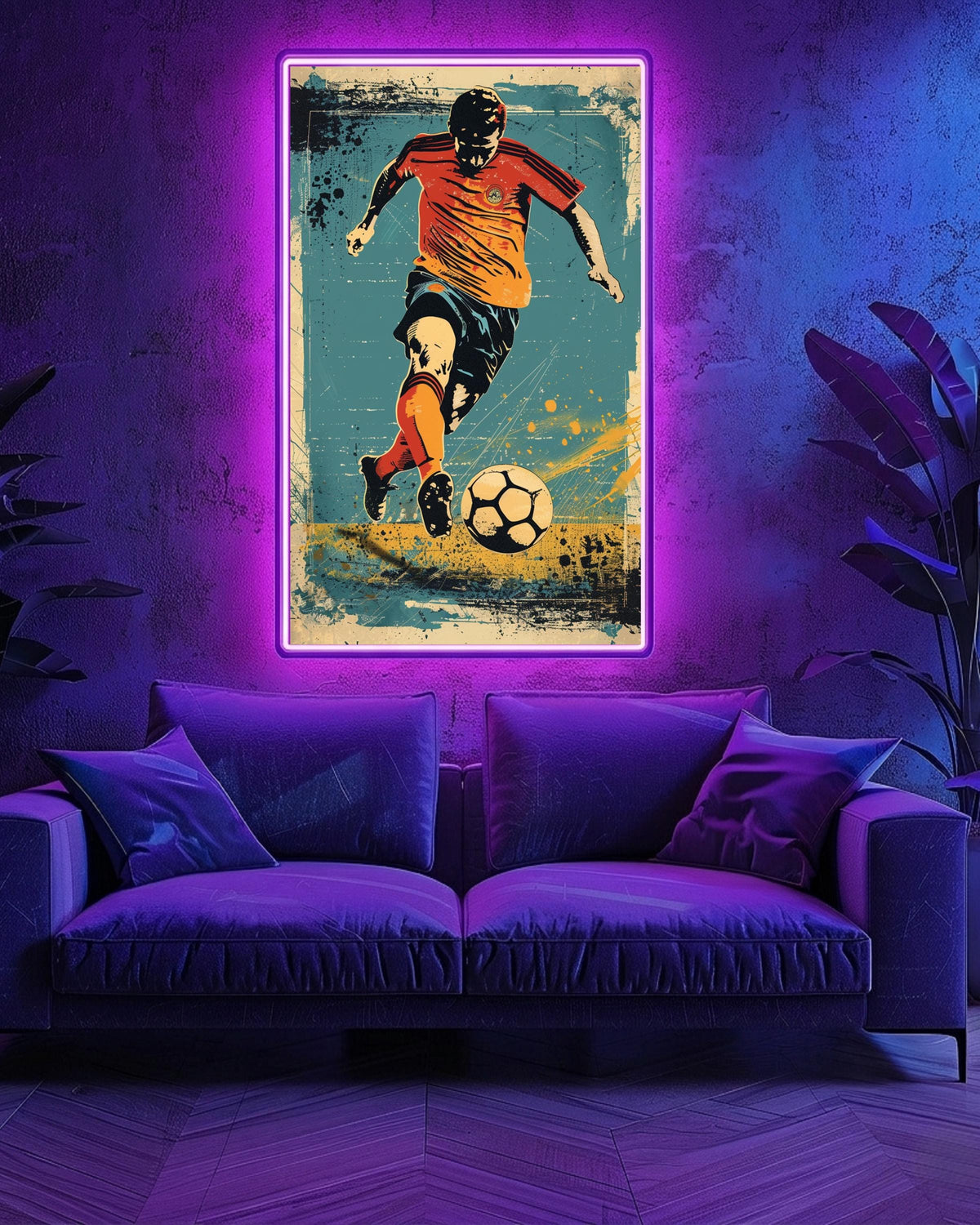 Retro Soccer Poster, 1970s Vintage Football Wall Art, European Football Player Illustration, Halftone Sports Print Gloss