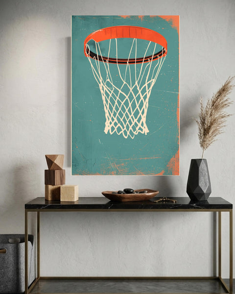 Basketball Poster, Retro Hoop Wall Art, Mid Century Sport Print, Framed Unframed or Digital
