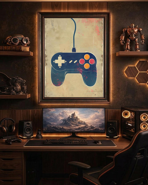Gaming Wall Art, Retro Controller Print, Vintage Gamer Poster, Framed Unframed or Digital