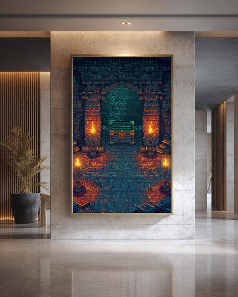 Fantasy Dungeon Art, Pixel RPG Treasure Chest Print, Gamer Gift, Framed Unframed or Digital