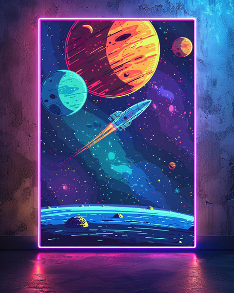 Retro Space Wall Art, 8-Bit Spaceship Galaxy Print, Framed Unframed or Digital