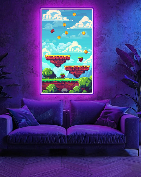 Retro Wall Art, Pixel Platformer Print, Gamer Gift, Framed Unframed or Digital