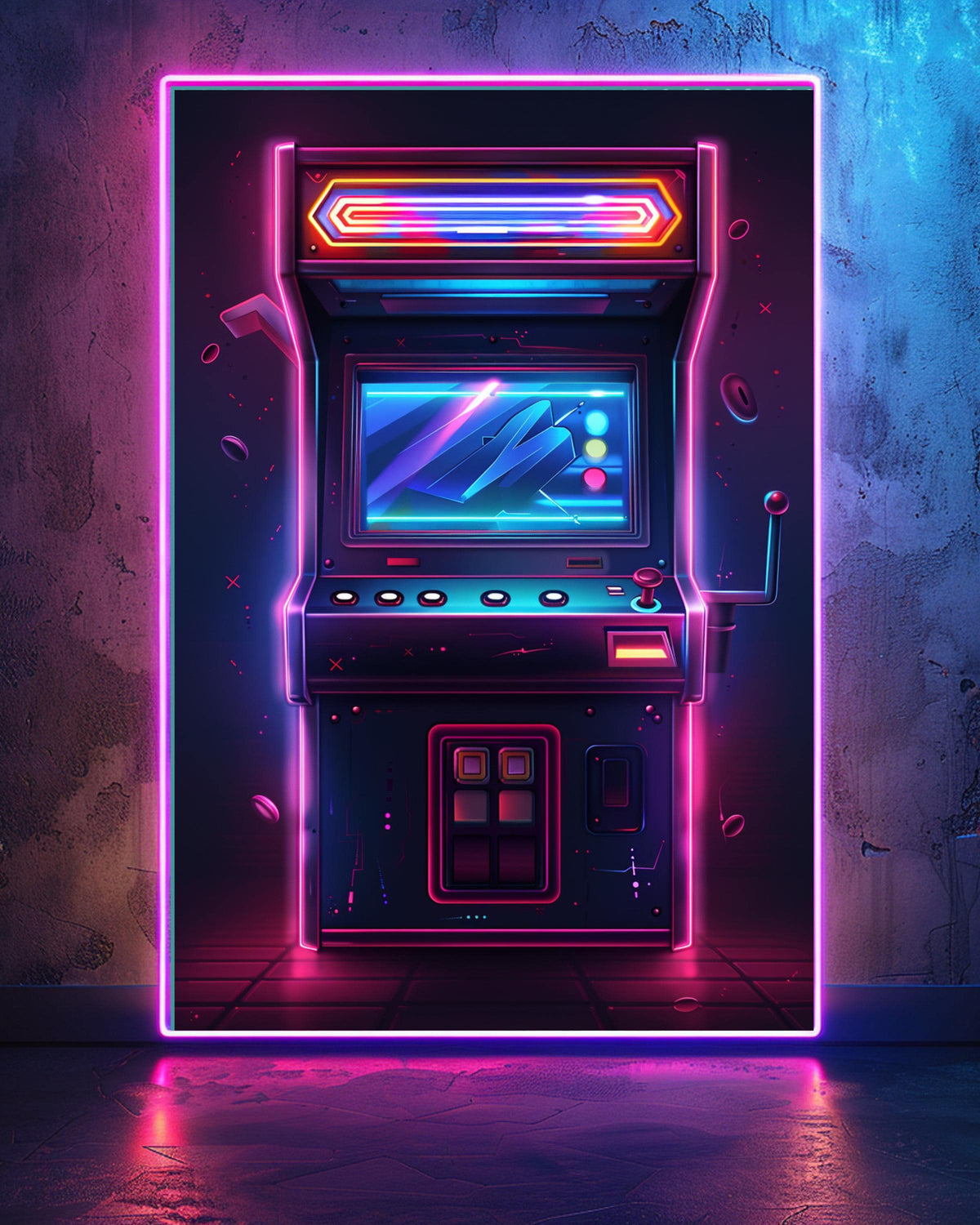 Retro Arcade Cabinet Art, Classic Neon Gaming Machine Print, Framed Unframed or Digital