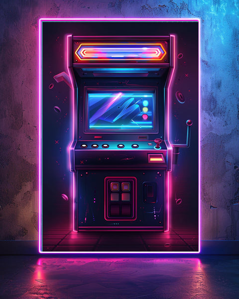 Retro Arcade Cabinet Art, Classic Neon Gaming Machine Print, Framed Unframed or Digital