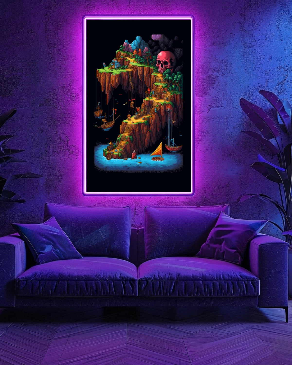 Pixel Adventure Art, 8-Bit Pirate Skull Map Print, Framed Unframed or Digital