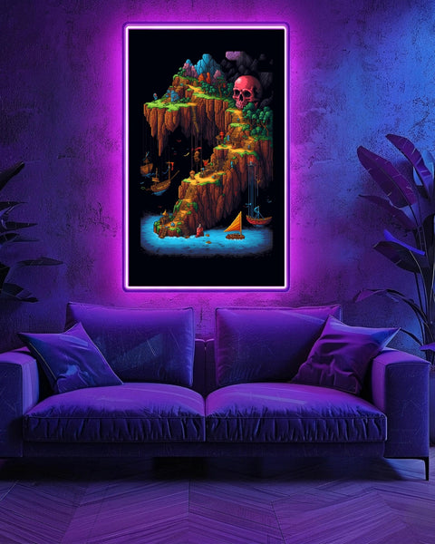 Pixel Adventure Art, 8-Bit Pirate Skull Map Print, Framed Unframed or Digital