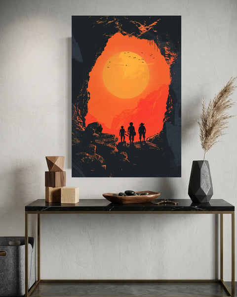 Retro Adventure Poster, Kids Cave Silhouette Print, Framed Unframed or Digital