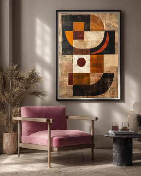 Retro Wall Art, Mid Century Modern Abstract Blocks, Geometric Print, Framed Unframed or Digital