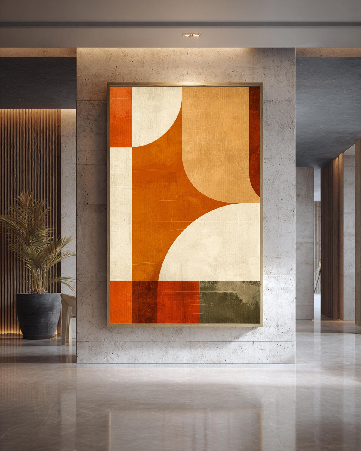 Mid Century Abstract, Geometric Shapes Print, Burnt Orange Retro Decor, Framed Unframed or Digital