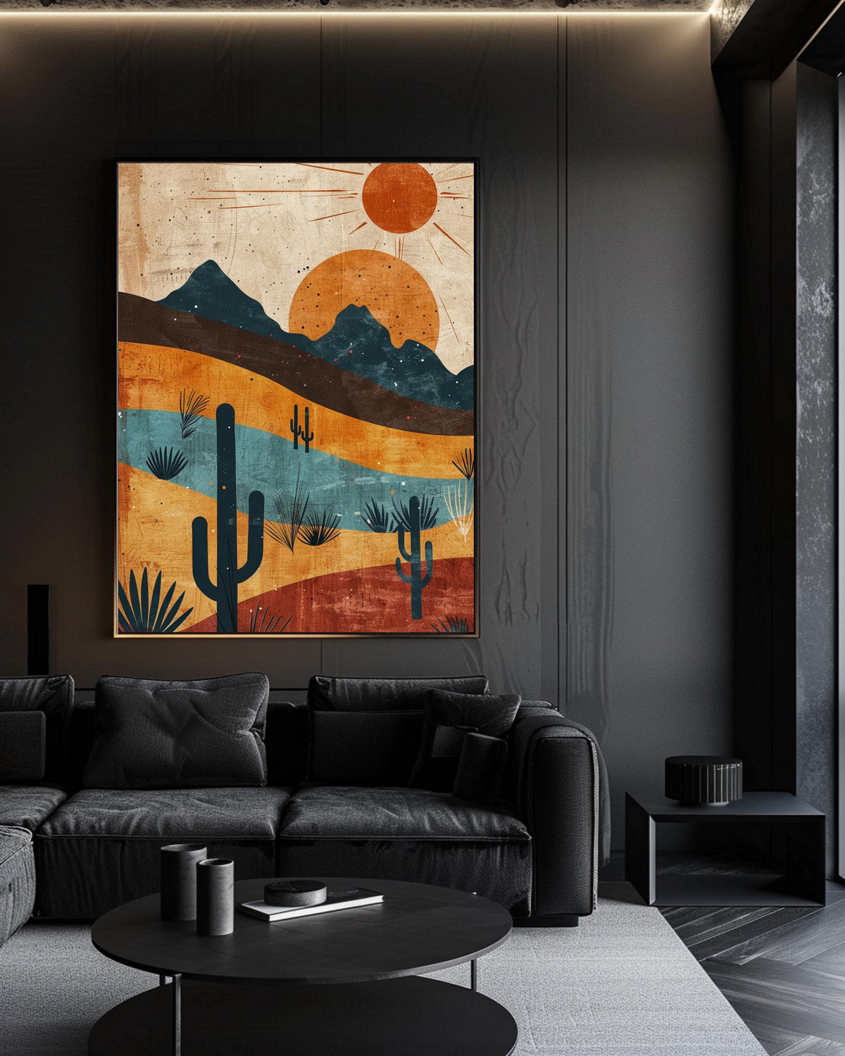 Desert Landscape Art, Mid Century Retro Sunset, Cactus Terracotta Print, Framed Unframed or Digital