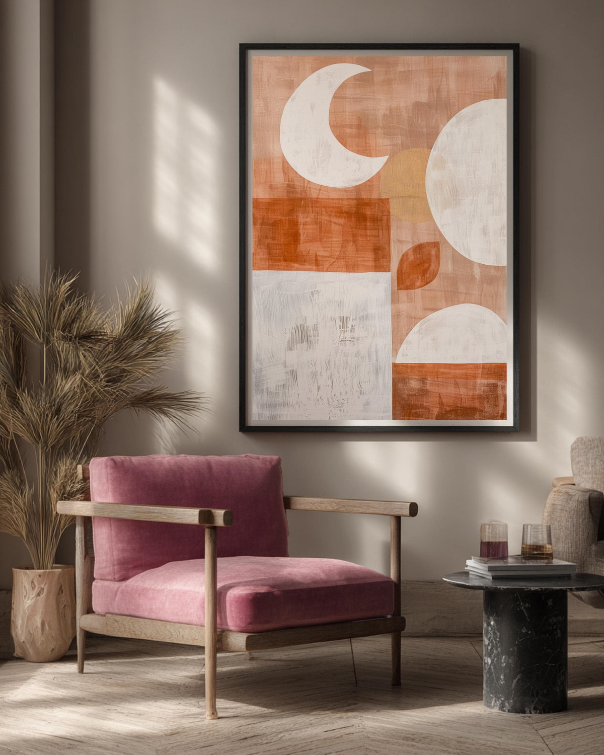 Boho Abstract Wall Art, Mid Century Minimalist Print, Neutral Shapes, Framed Unframed or Digital