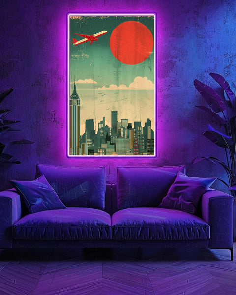 Retro Travel Poster, Mid Century City Skyline Print, Aviation, Framed Unframed or Digital