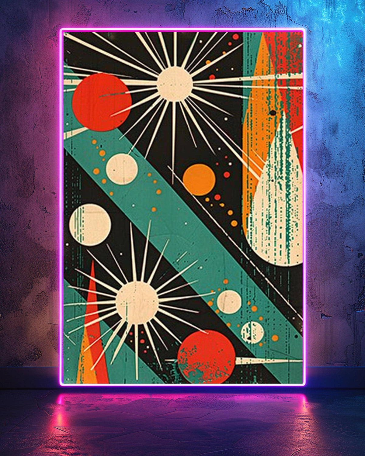 Retro Space Wall Art, Atomic Age Starburst Planet Print, Framed Unframed or Digital