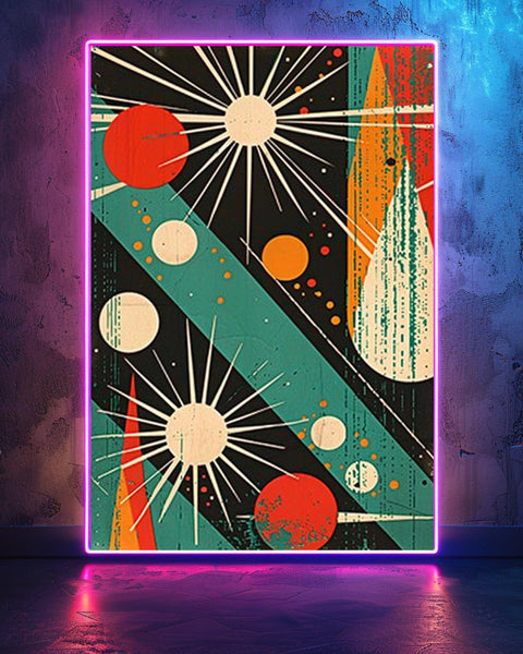 Retro Space Wall Art, Atomic Age Starburst Planet Print, Framed Unframed or Digital