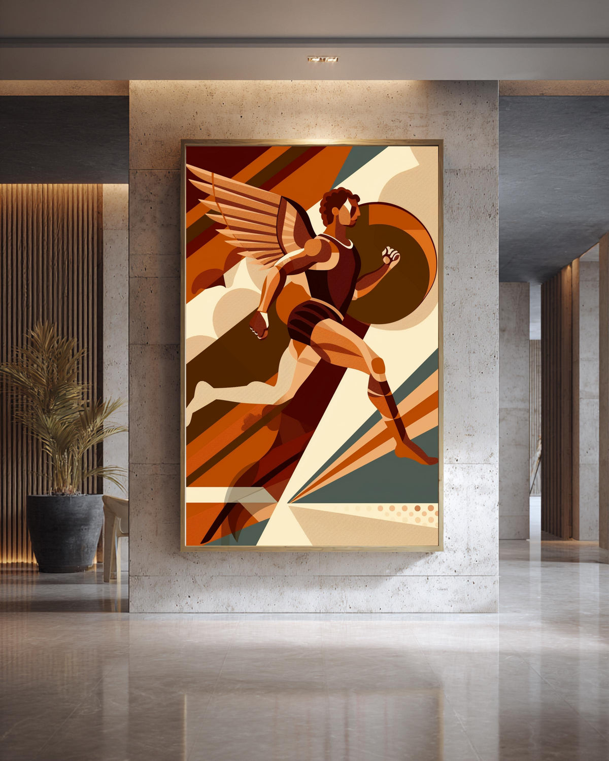 Greek Mythology Art, Hermes Winged God Print, Geometric Mid-Century, Framed Unframed or Digital