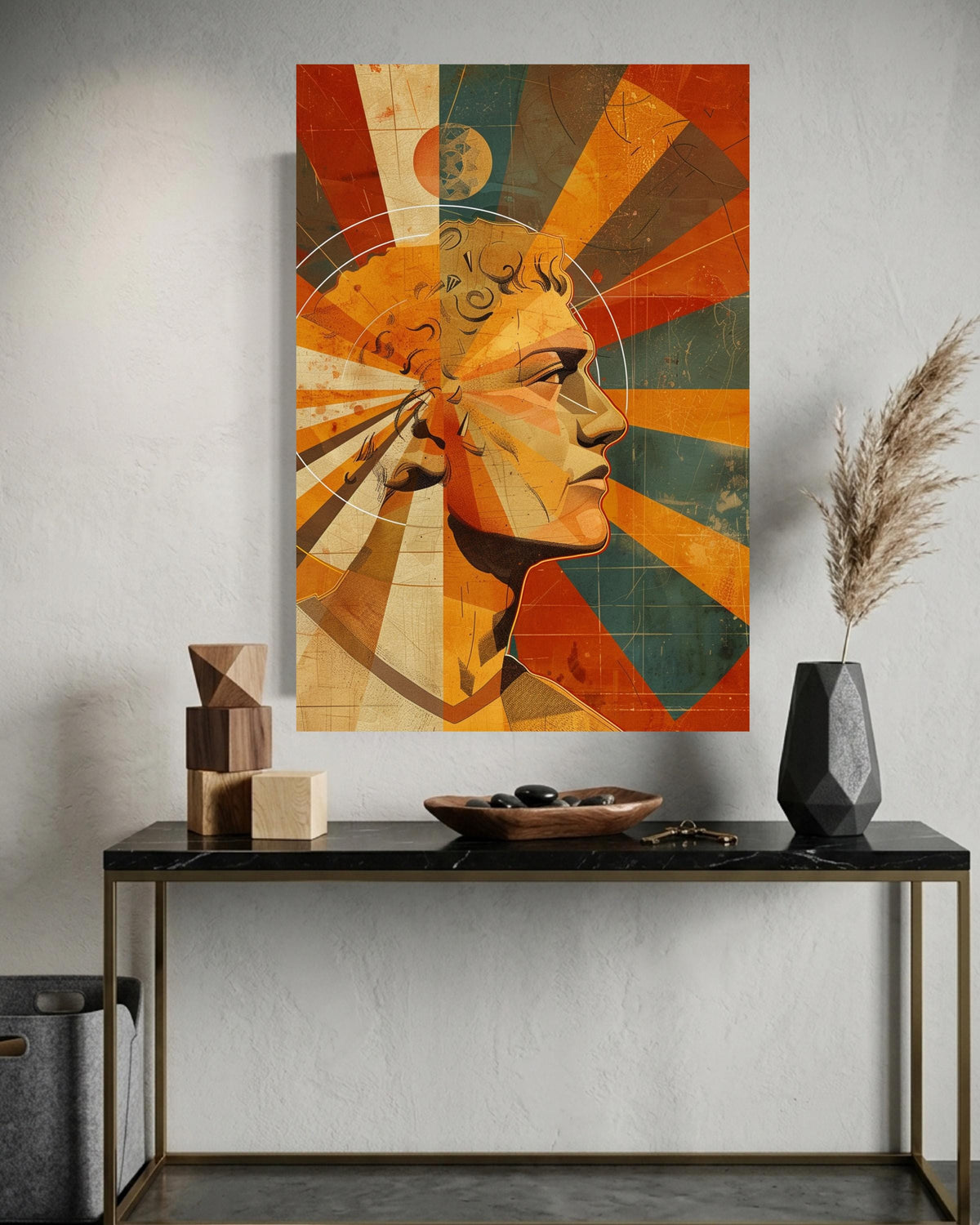 Greek Mythology Art, Helios Sun God Poster, Bold Geometric Retro Print, Framed Unframed or Digital