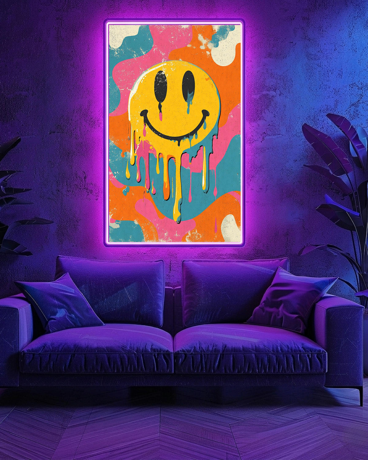 Melting Smiley Face Wall Art, Groovy 70s Poster, Trippy Smile Print, Psychedelic Decor, Retro Funky Art, Drip Surreal Gloss Print