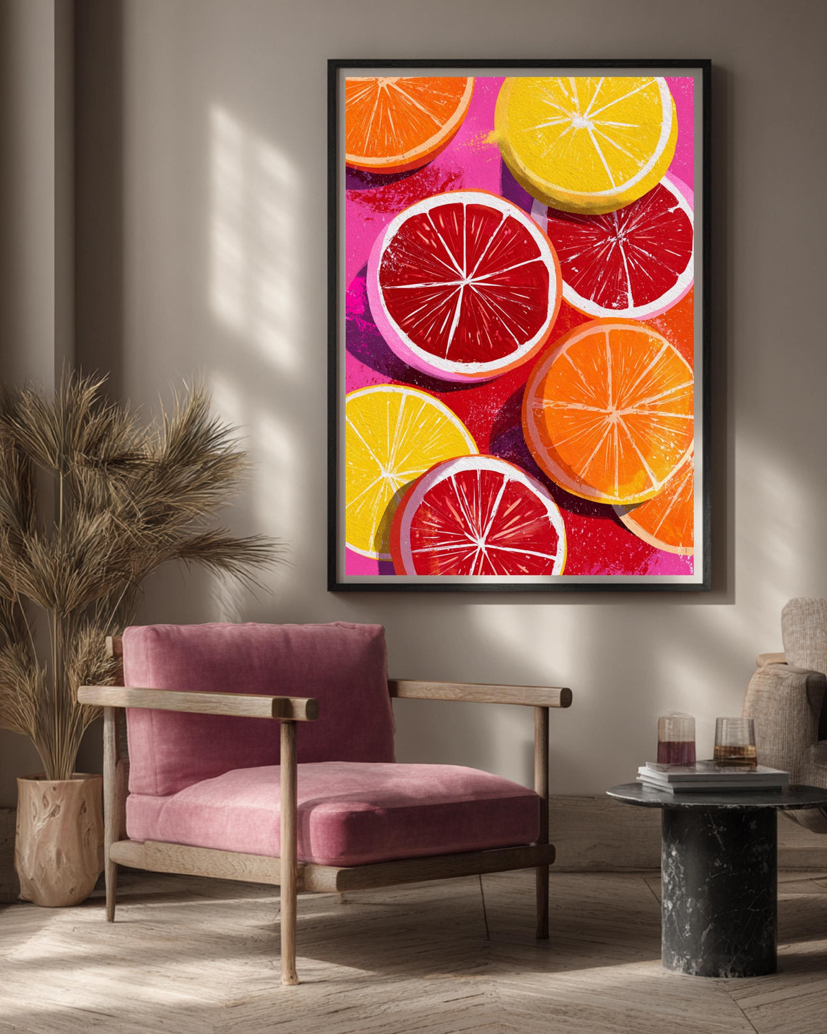 Retro Citrus Wall Art, Psychedelic Fruit Poster, Groovy 70s Print, Framed Unframed or Digital
