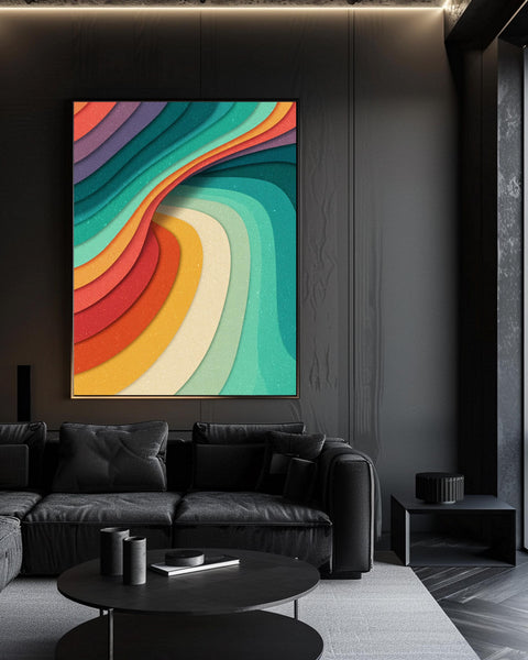 Retro Rainbow Wave Wall Art, Groovy 70s Abstract Poster, Framed Unframed or Digital
