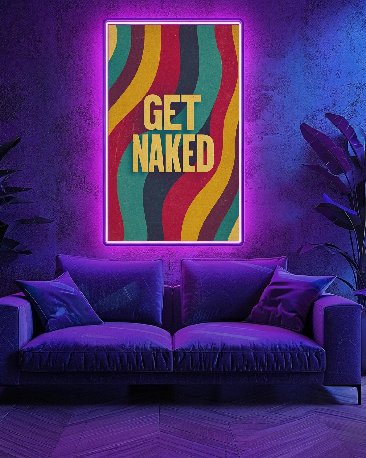 funny bathroom print, Get Naked Groovy Poster, Retro 70s, Framed Unframed or Digital